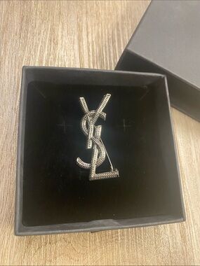 YSL Brooch, Chic Silver Lapel Pin New